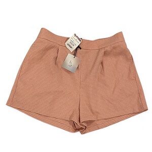 High Waist Pink Houndstooth Tweed Shorts